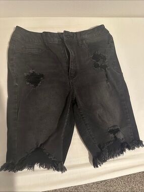 SO Black Distressed Denim Bermuda Shorts